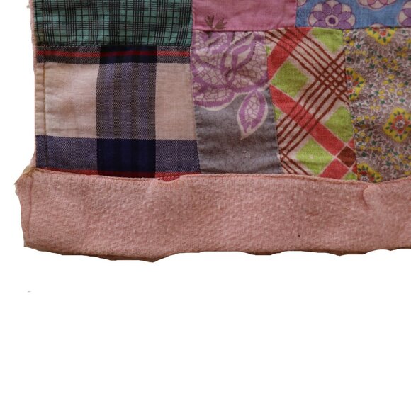 Vintage Home Made Patchwork Blanket 31x27 Has Spots - Picture 4 of 11